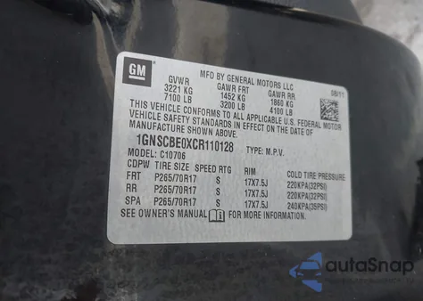 2012 Chevrolet Tahoe Lt из США, поврежденный, VIN 1GNSCBE0XCR110128